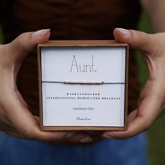 Personalized Morse Code Bracelet for Best Aunt - Rose Gold Beads Luxury Gift - Picture 3 of 7